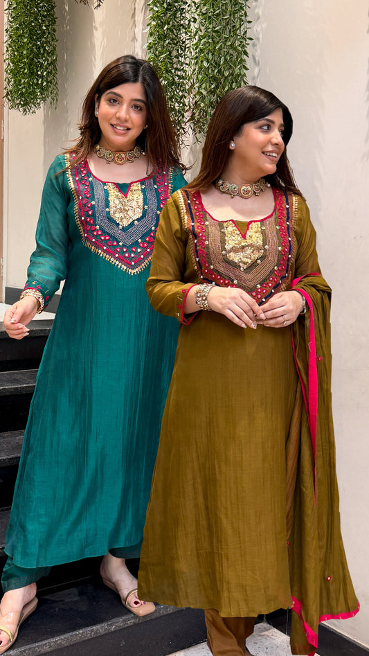 Gulnaz Sequin & Thread Embroidered Suit Set