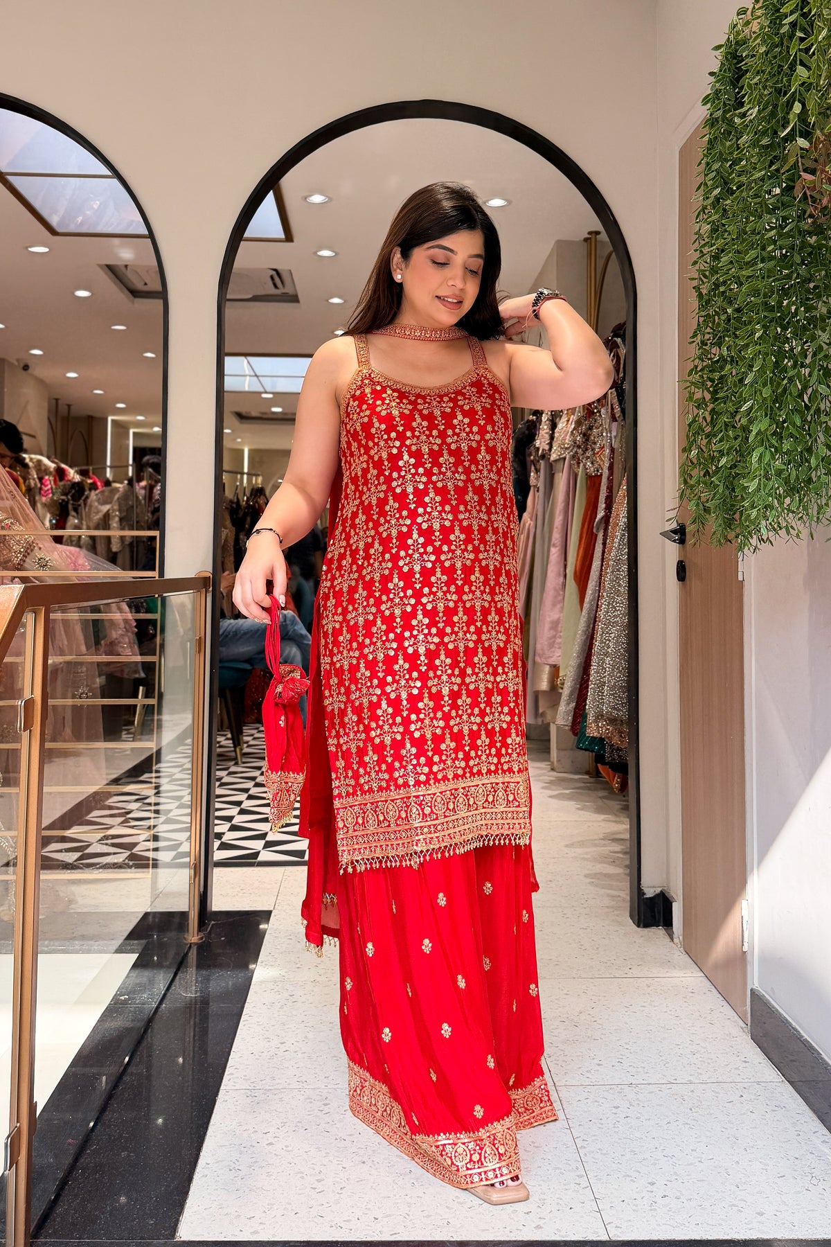 Zaryal Sequin Embroidered Suit Set