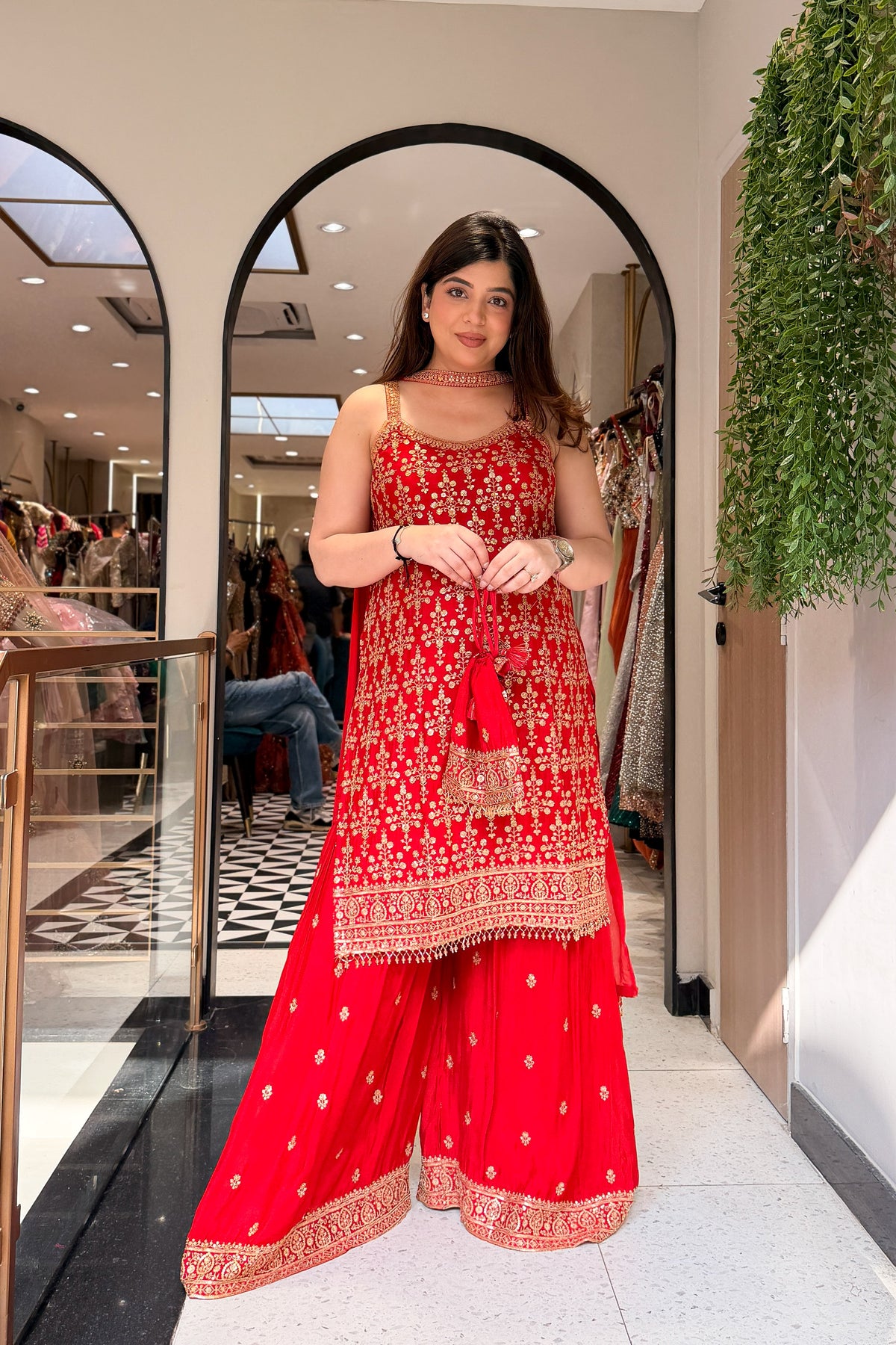 Zaryal Sequin Embroidered Suit Set