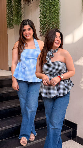 Vesper Retro Checkered Peplum Top