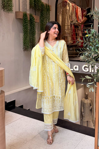 Oorja Schiffli Embroidered Suit Set