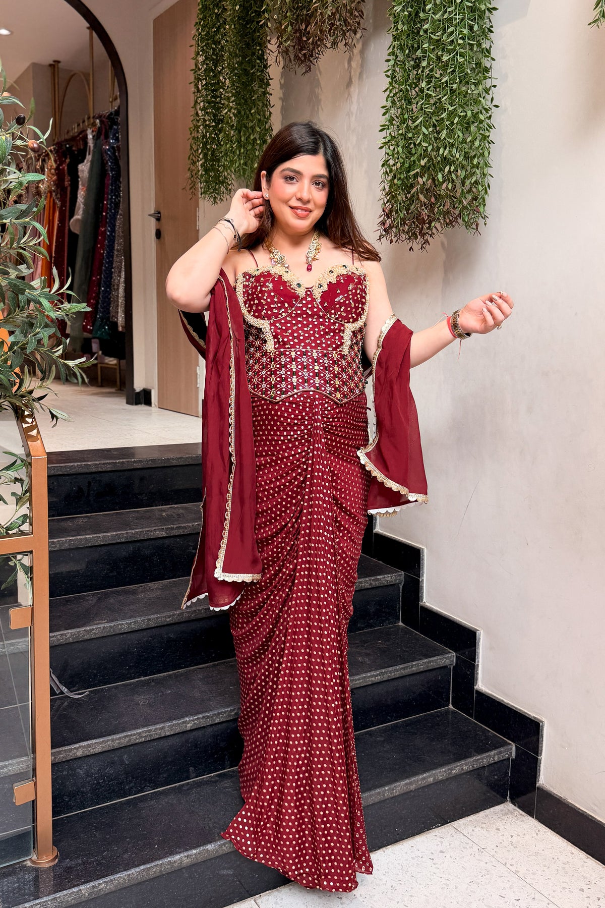 Yana Hand Embroidered Corset Drape Saree