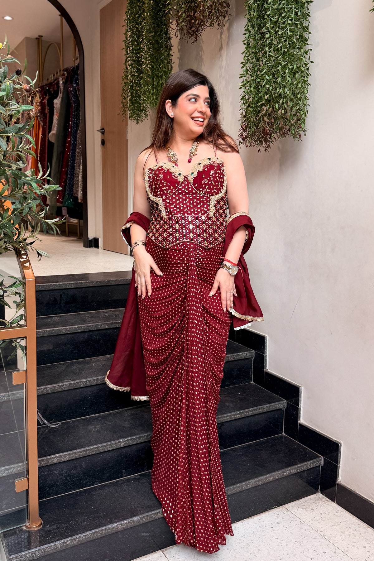 Yana Hand Embroidered Corset Drape Saree