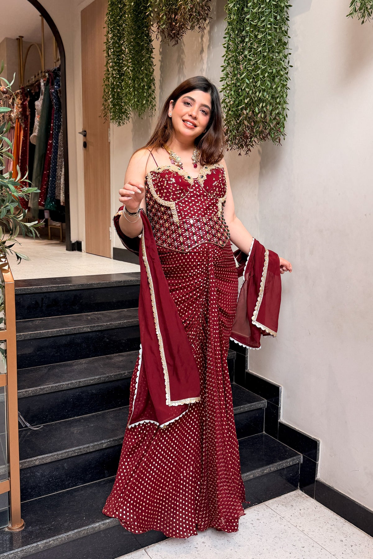 Yana Hand Embroidered Corset Drape Saree