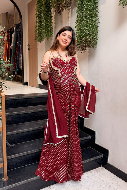Yana Hand Embroidered Corset Drape Saree