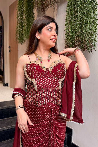 Yana Hand Embroidered Corset Drape Saree
