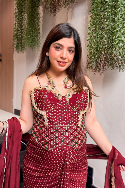 Yana Hand Embroidered Corset Drape Saree