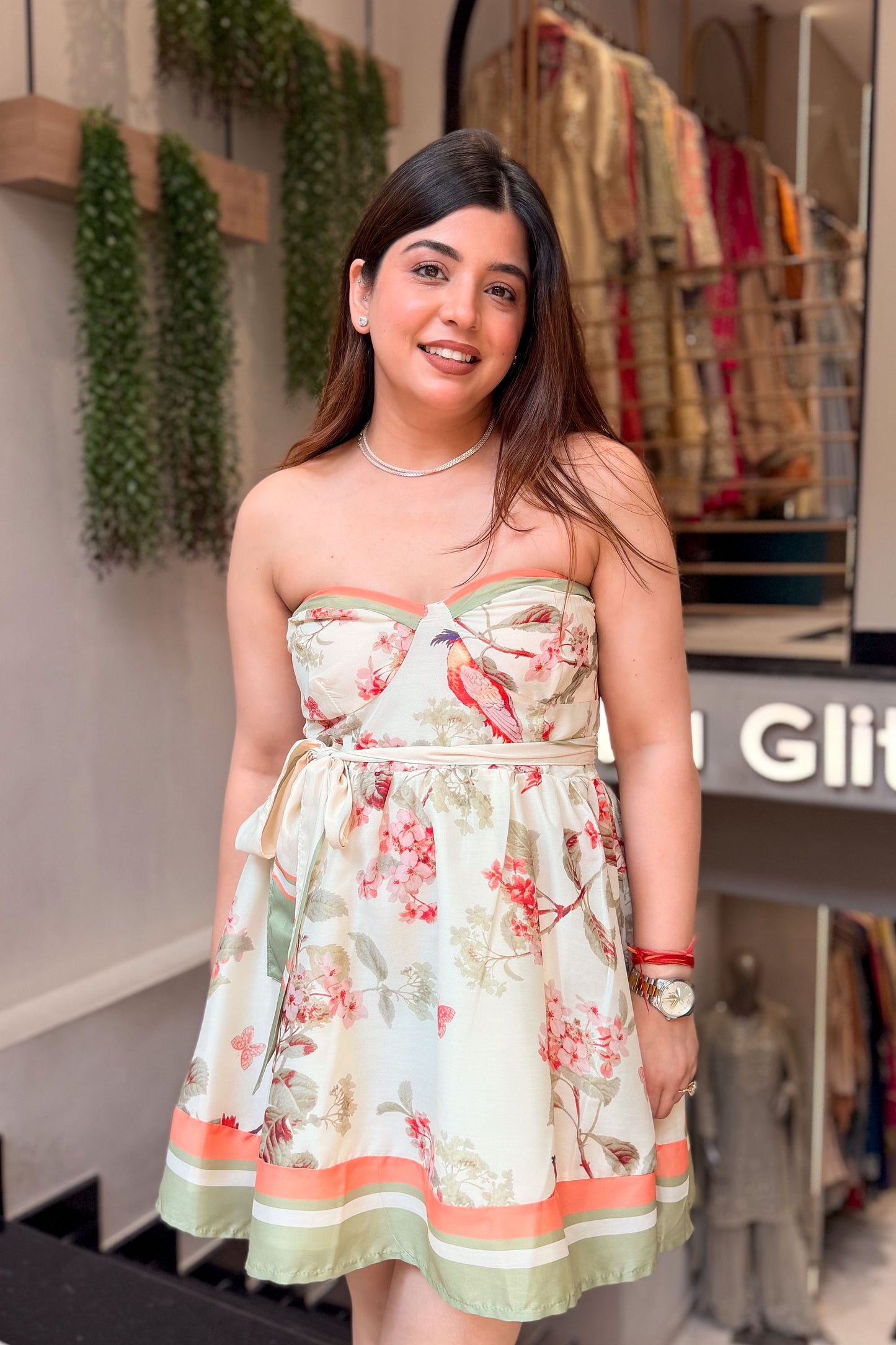Covey Floral Printed Strapless Dress