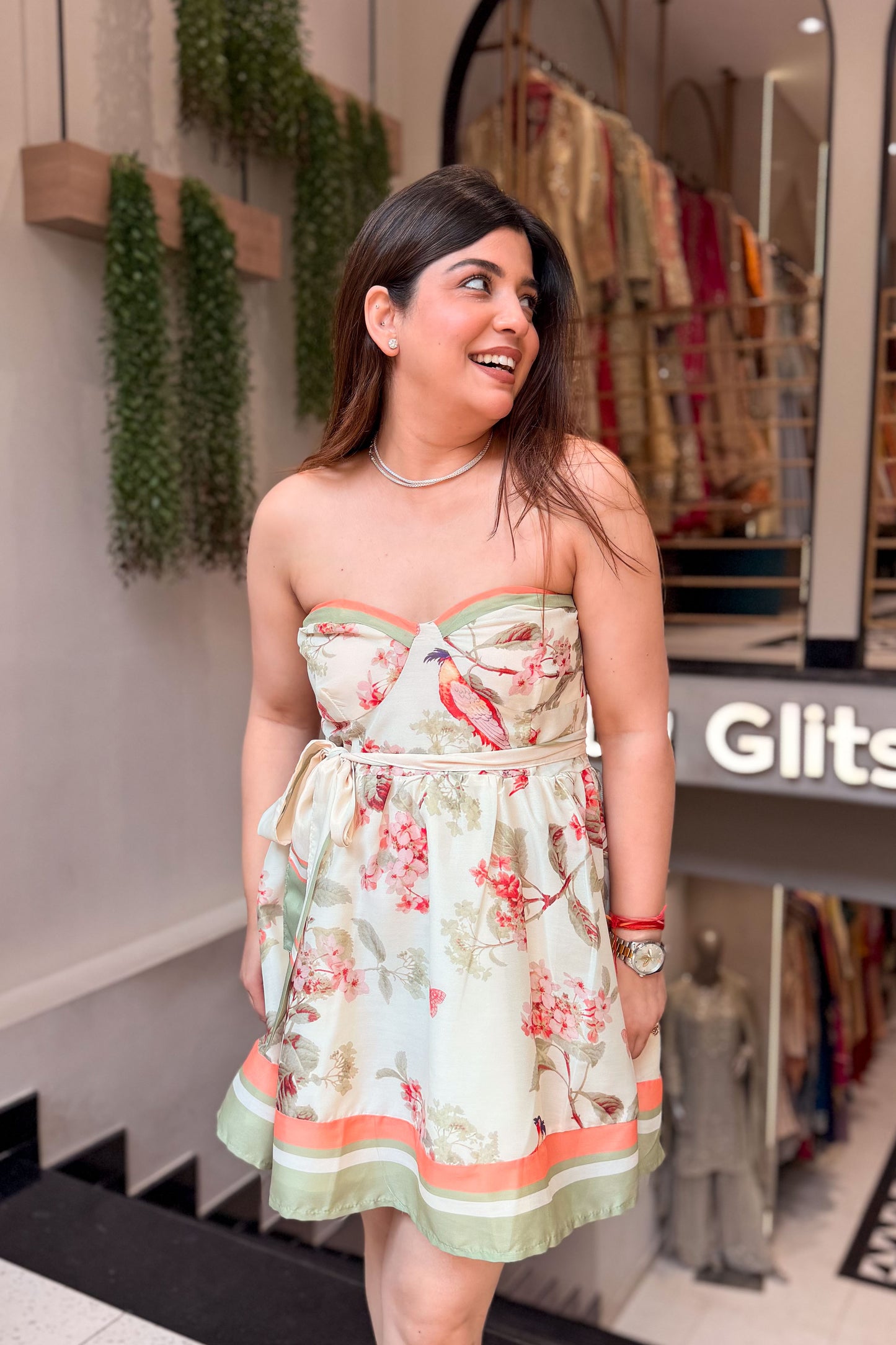 Covey Floral Printed Strapless Dress