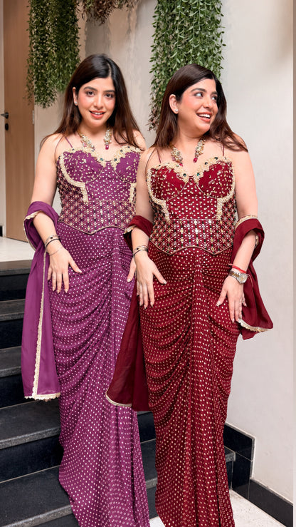 Yana Hand Embroidered Corset Drape Saree