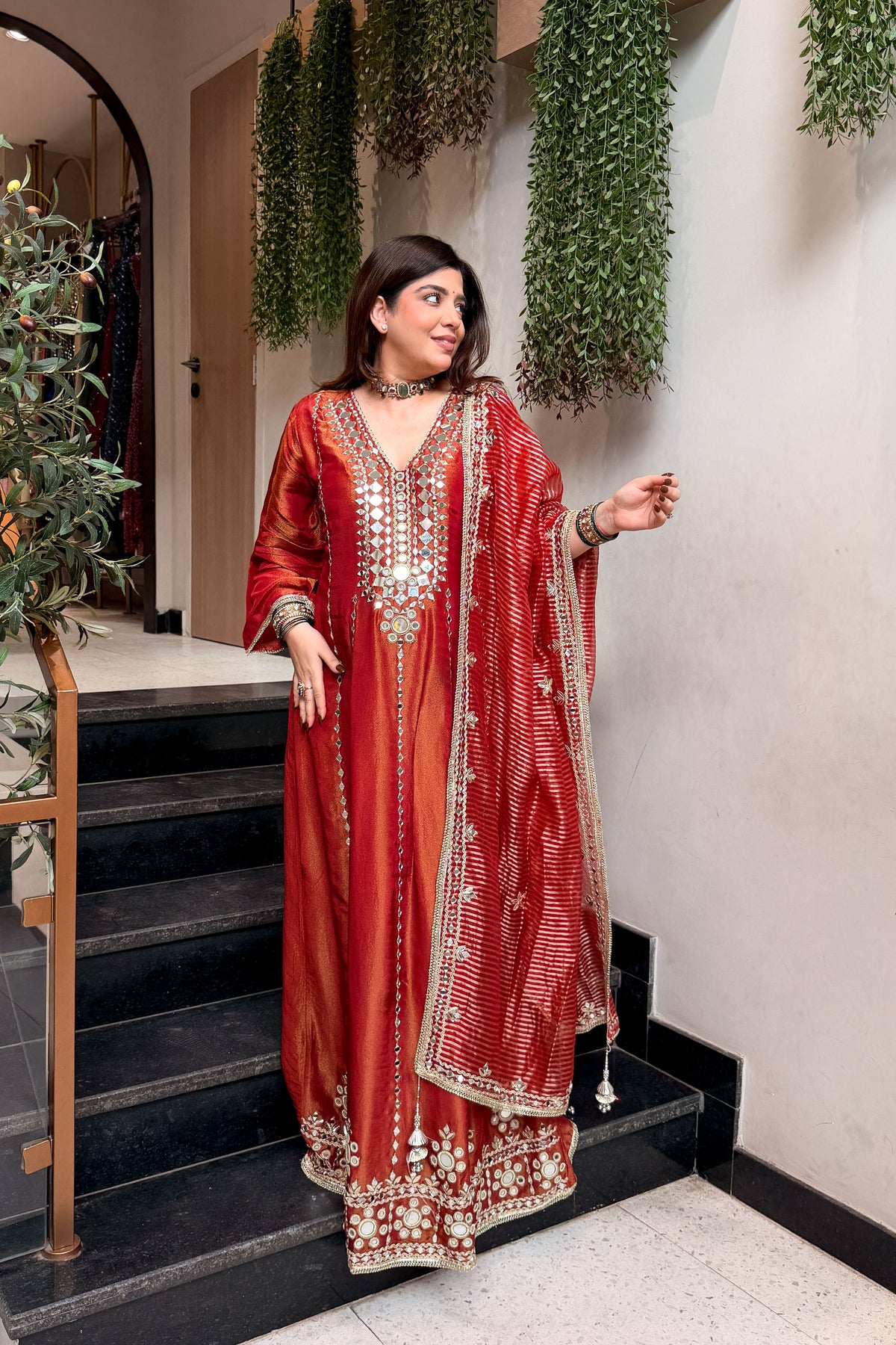 Suneha Mirror Embroidered Anarkali with Dupatta