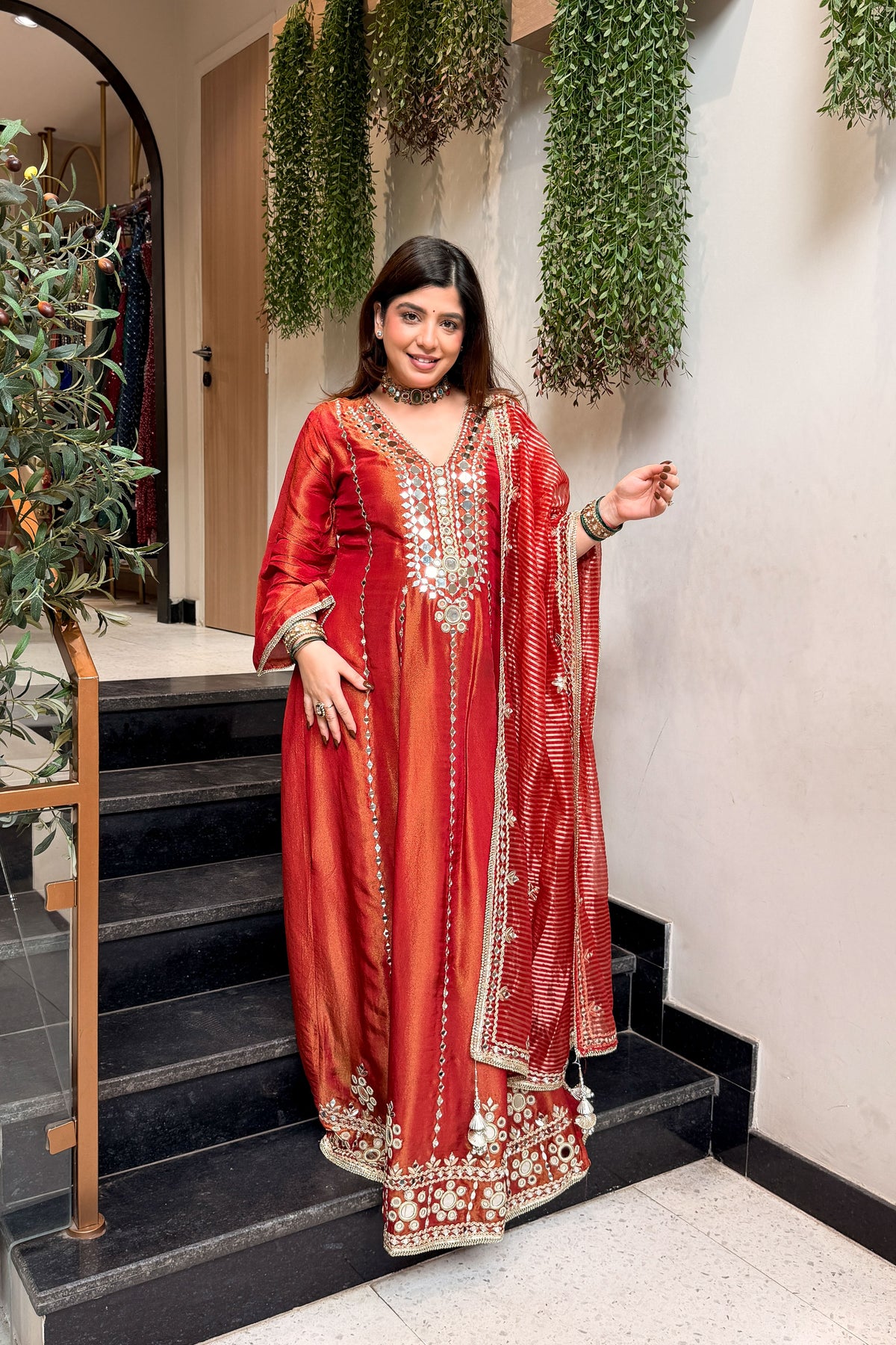 Suneha Mirror Embroidered Anarkali with Dupatta