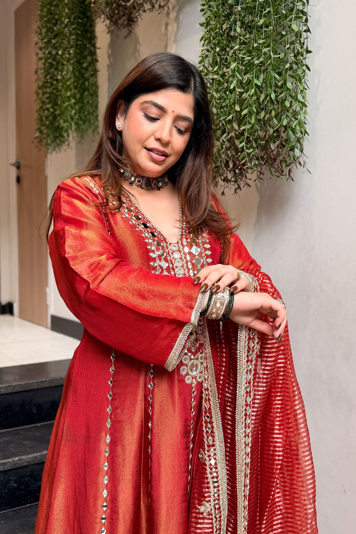 Suneha Mirror Embroidered Anarkali with Dupatta