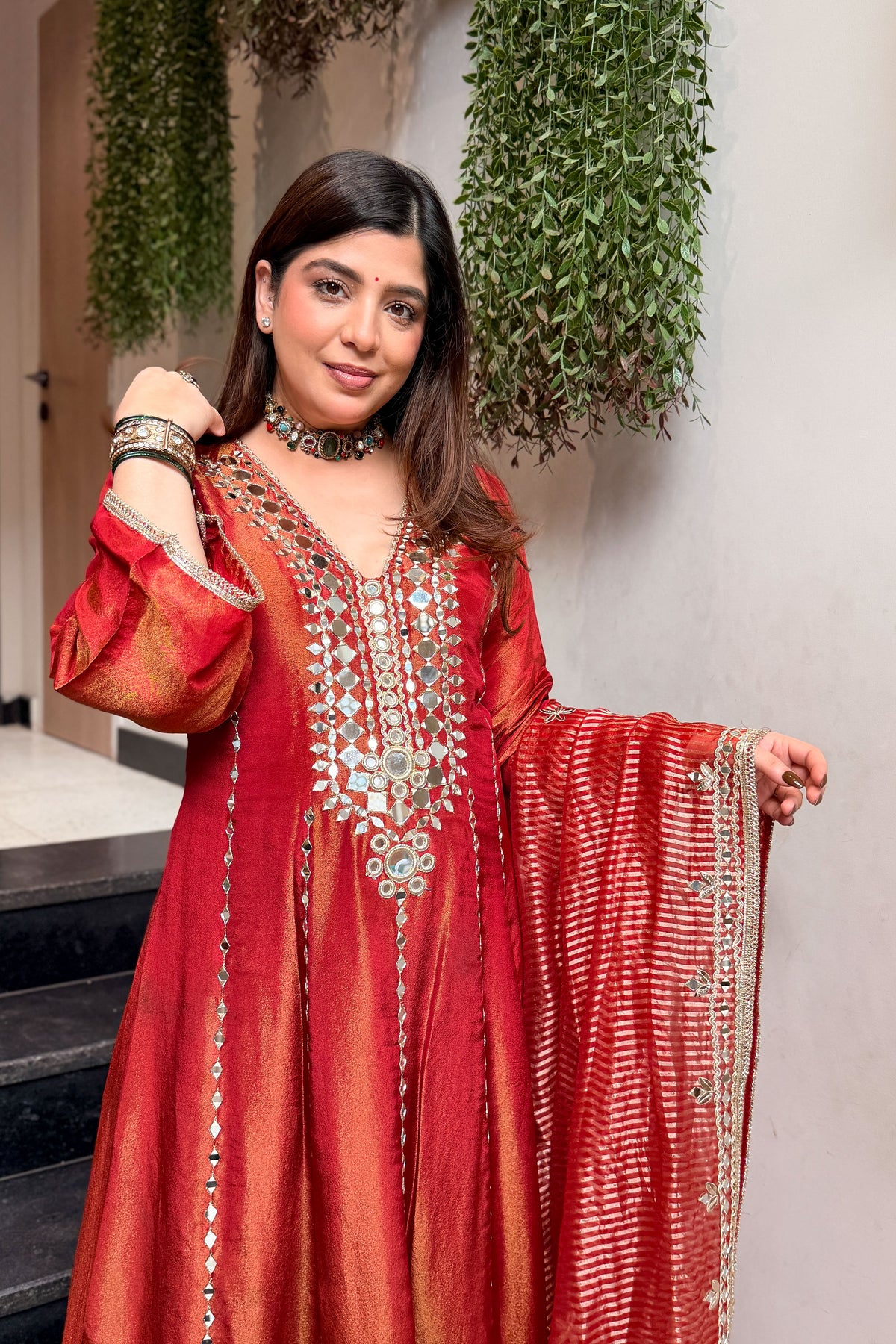 Suneha Mirror Embroidered Anarkali with Dupatta