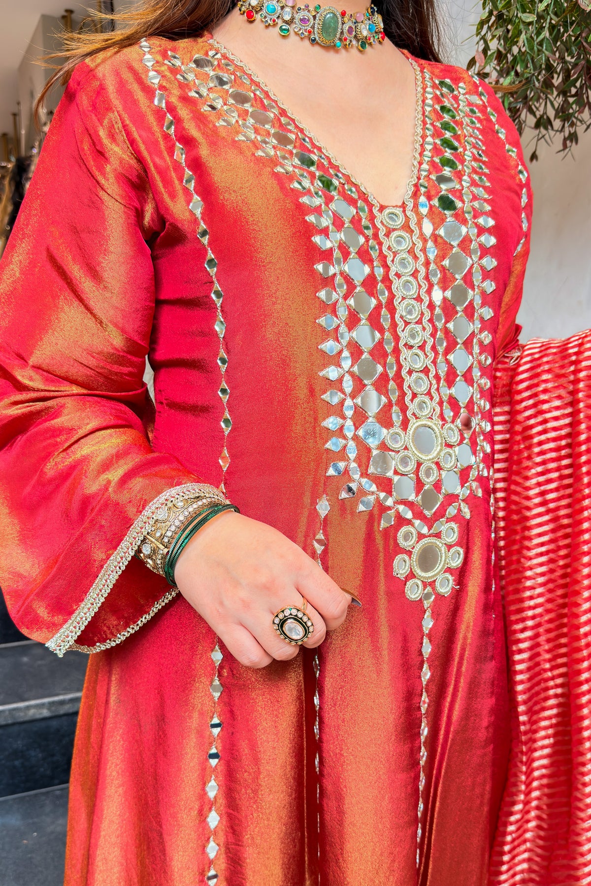 Suneha Mirror Embroidered Anarkali with Dupatta