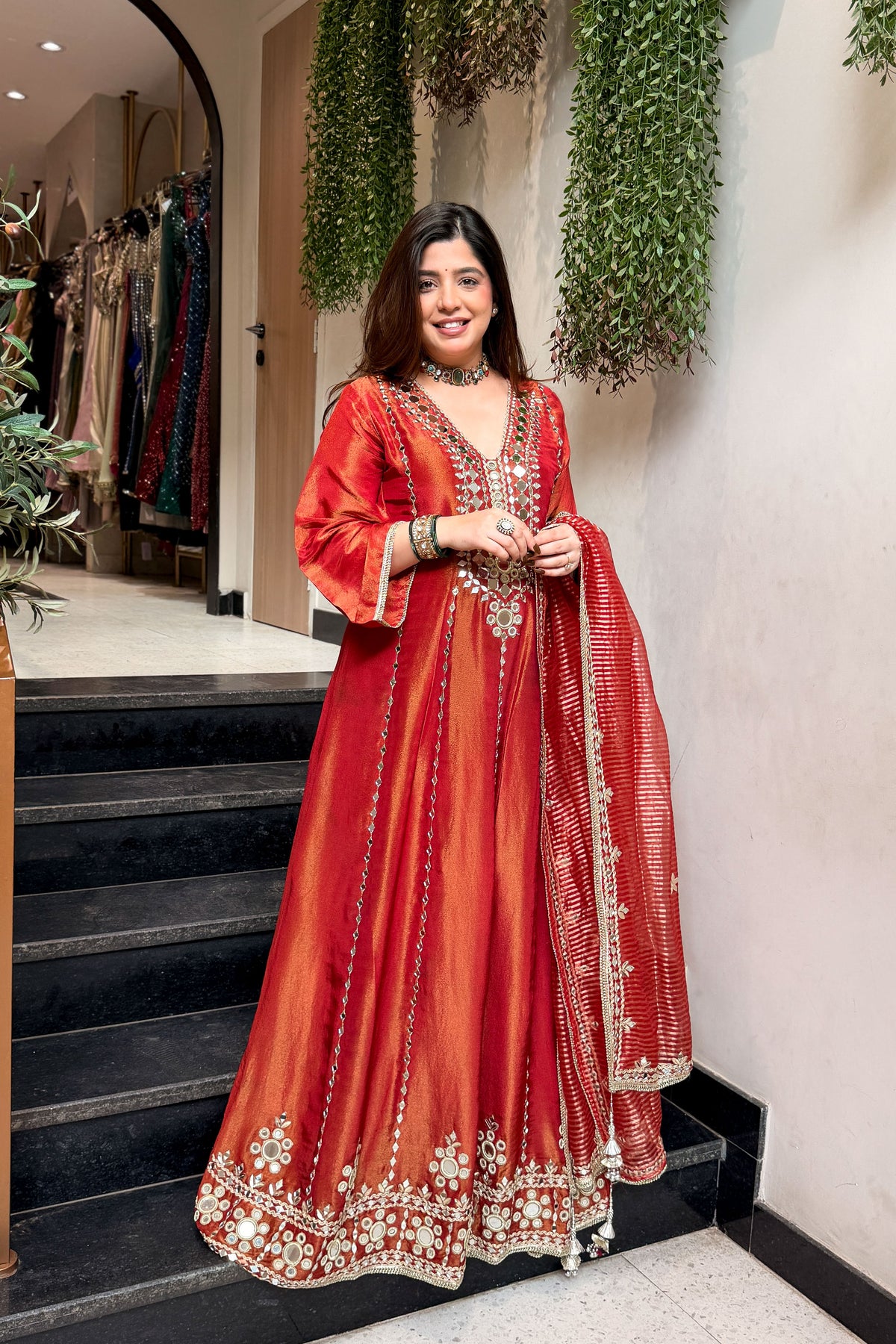 Suneha Mirror Embroidered Anarkali with Dupatta