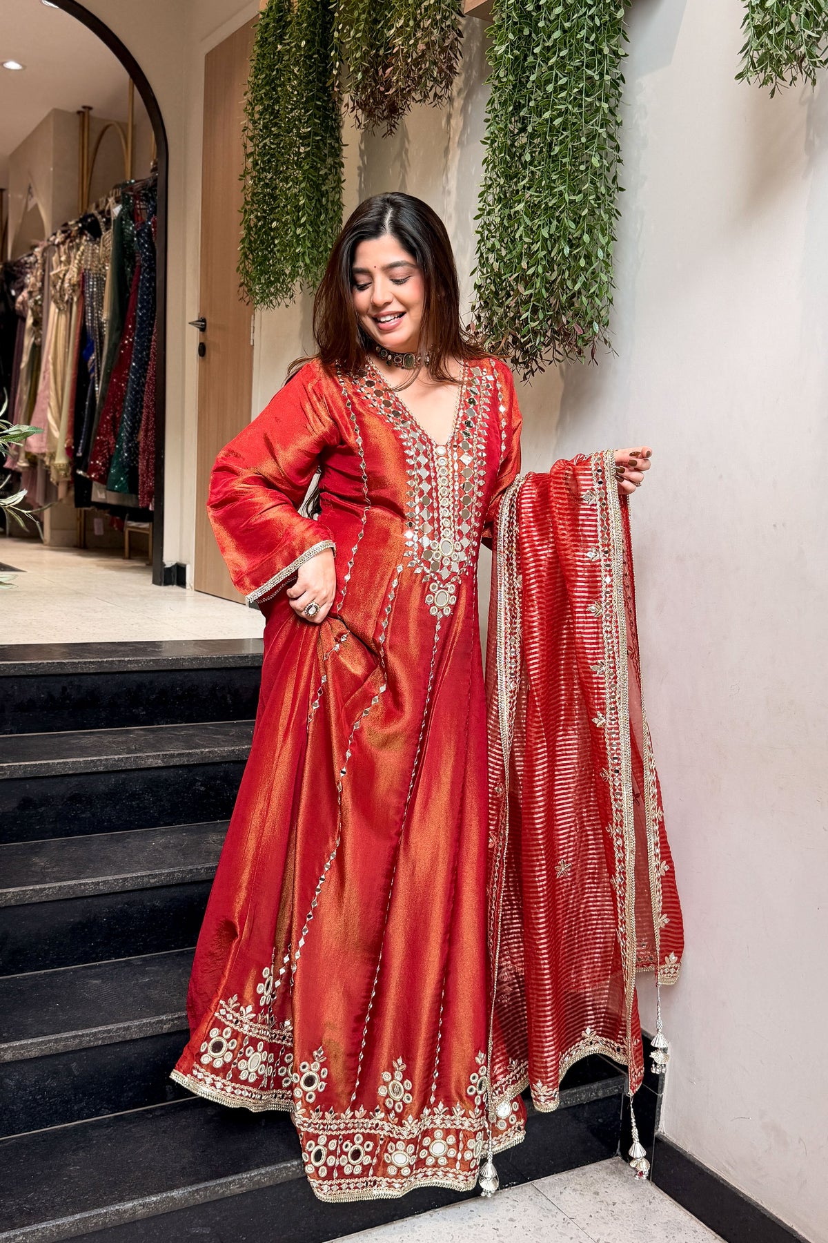 Suneha Mirror Embroidered Anarkali with Dupatta