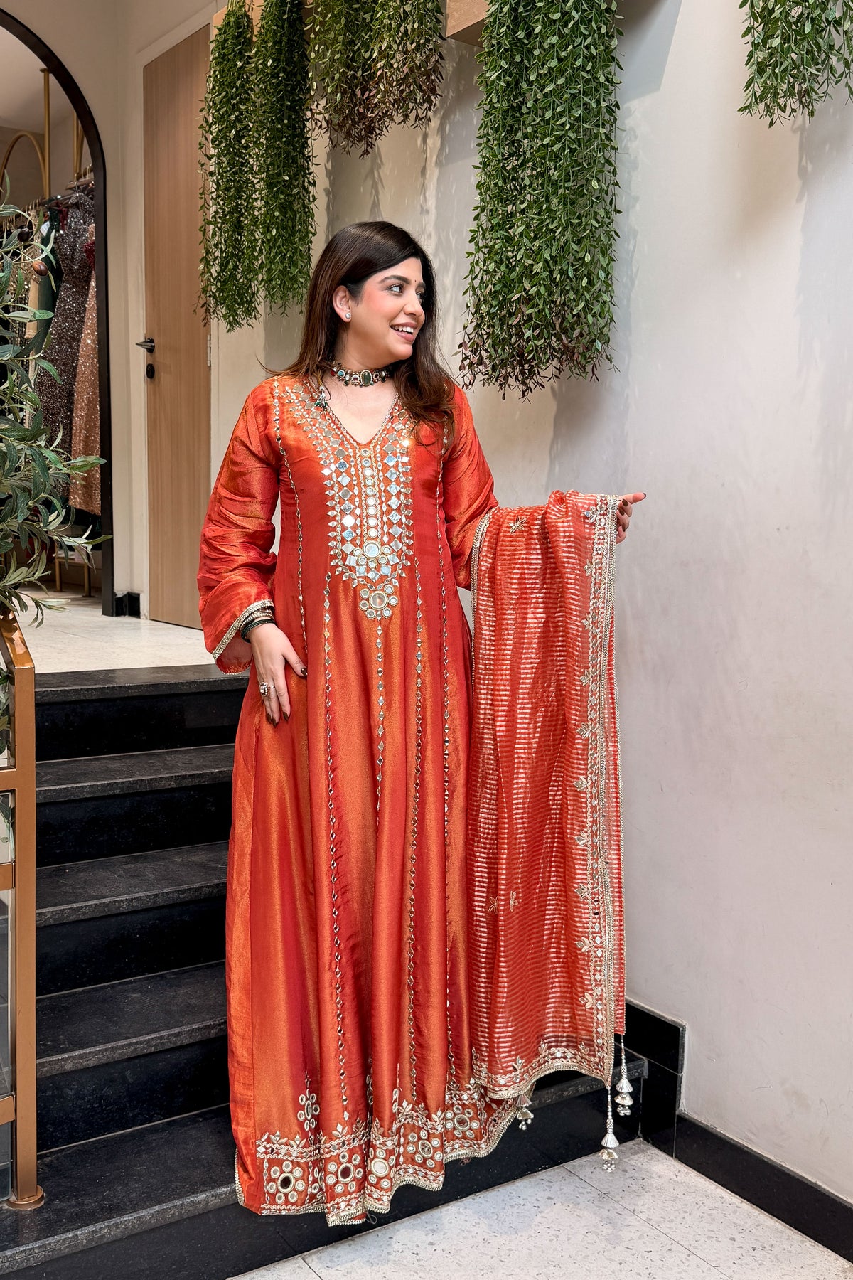 Suneha Mirror Embroidered Anarkali with Dupatta