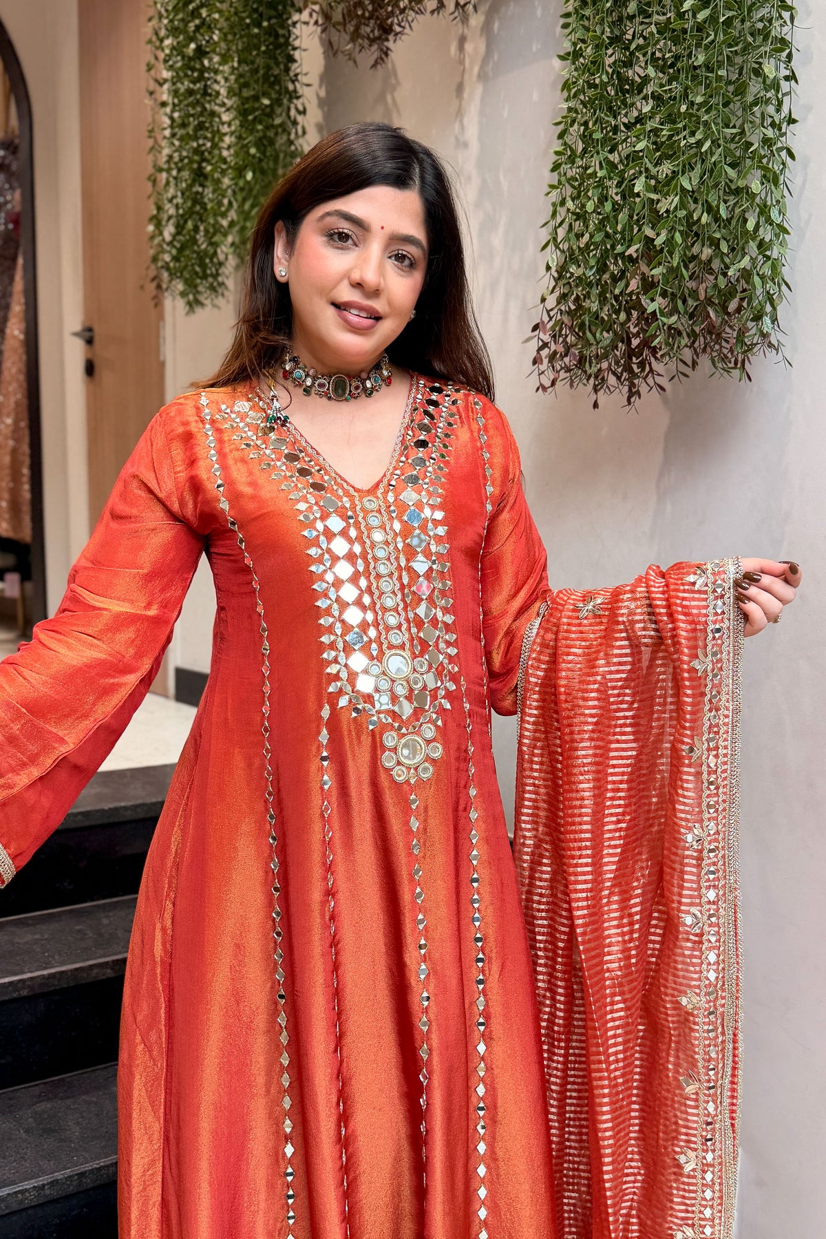 Suneha Mirror Embroidered Anarkali with Dupatta