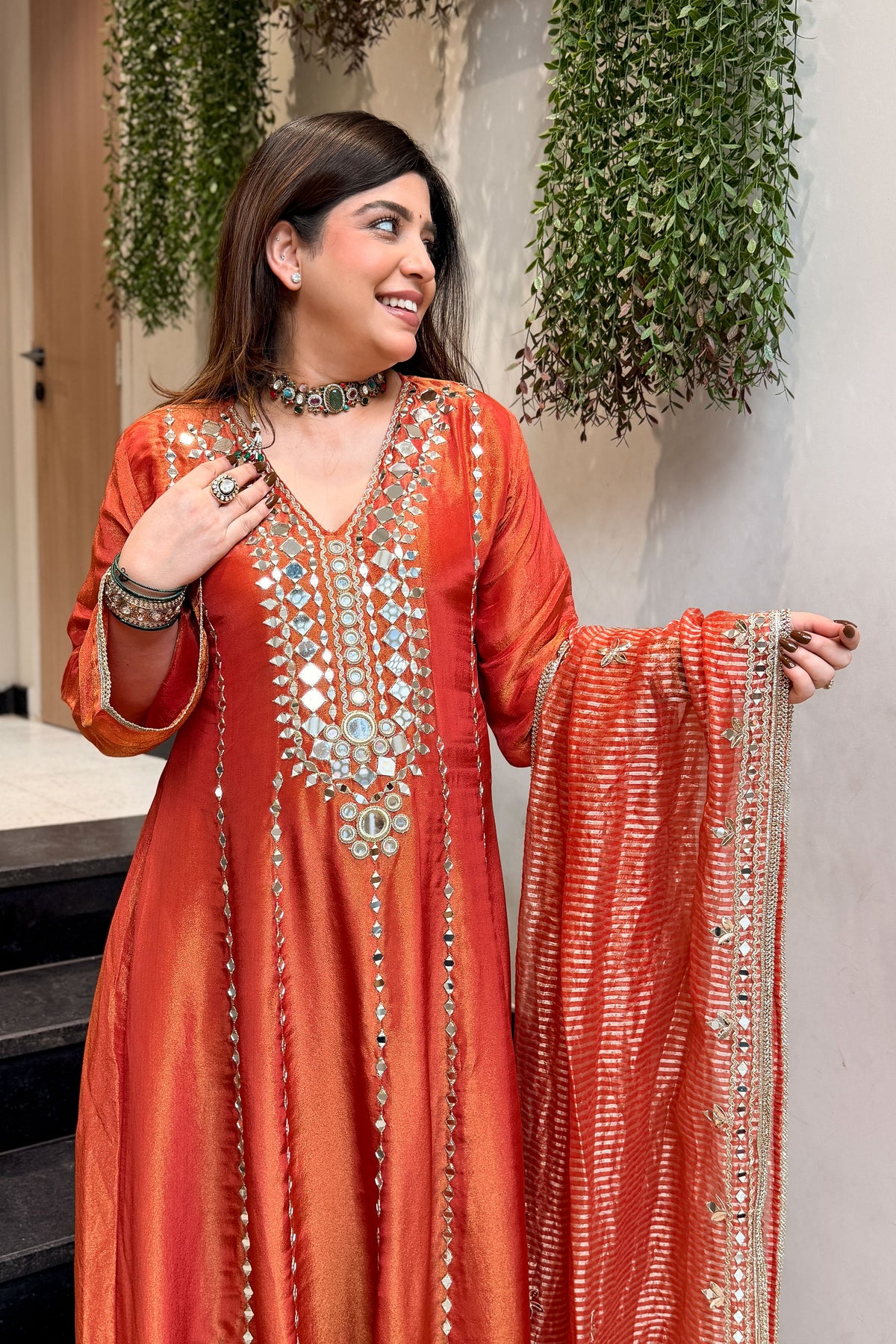 Suneha Mirror Embroidered Anarkali with Dupatta