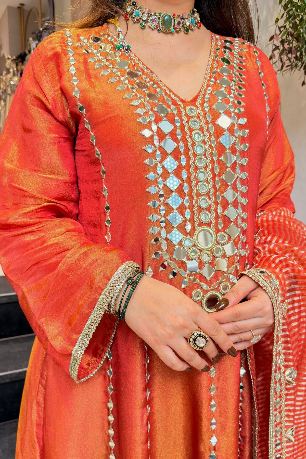 Suneha Mirror Embroidered Anarkali with Dupatta