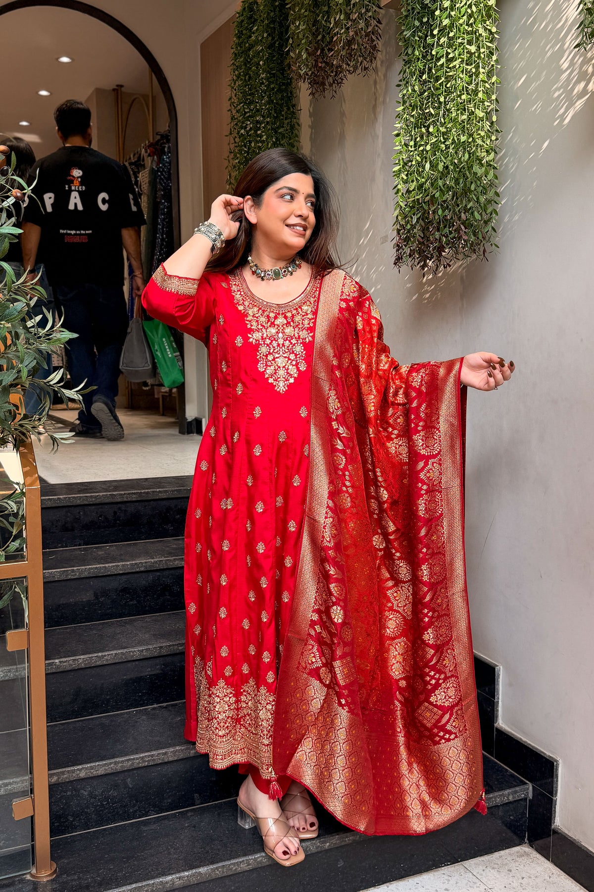 Vidhi Embroidered Anarkali Suit with Banarasi Dupatta