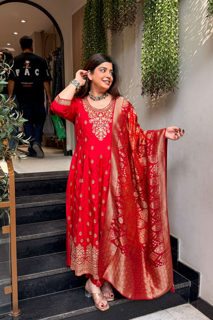 Vidhi Embroidered Anarkali Suit with Banarasi Dupatta