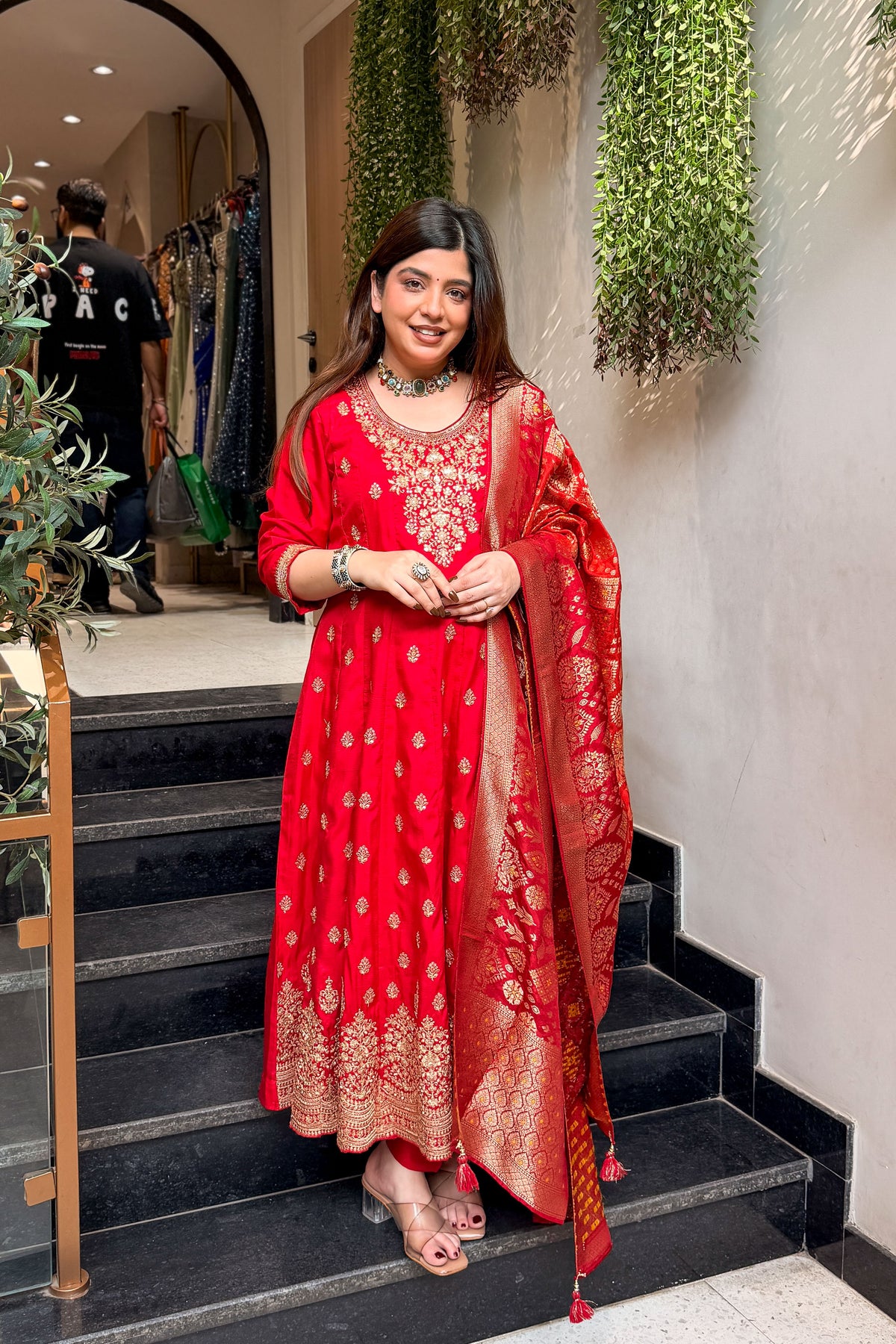 Vidhi Embroidered Anarkali Suit with Banarasi Dupatta