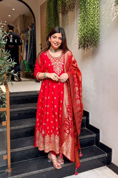 Vidhi Embroidered Anarkali Suit with Banarasi Dupatta