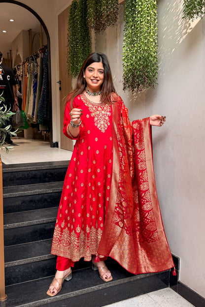 Vidhi Embroidered Anarkali Suit with Banarasi Dupatta
