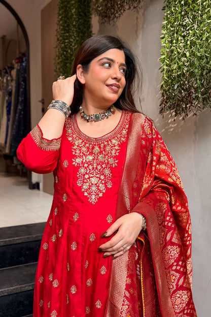 Vidhi Embroidered Anarkali Suit with Banarasi Dupatta