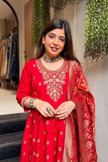 Vidhi Embroidered Anarkali Suit with Banarasi Dupatta