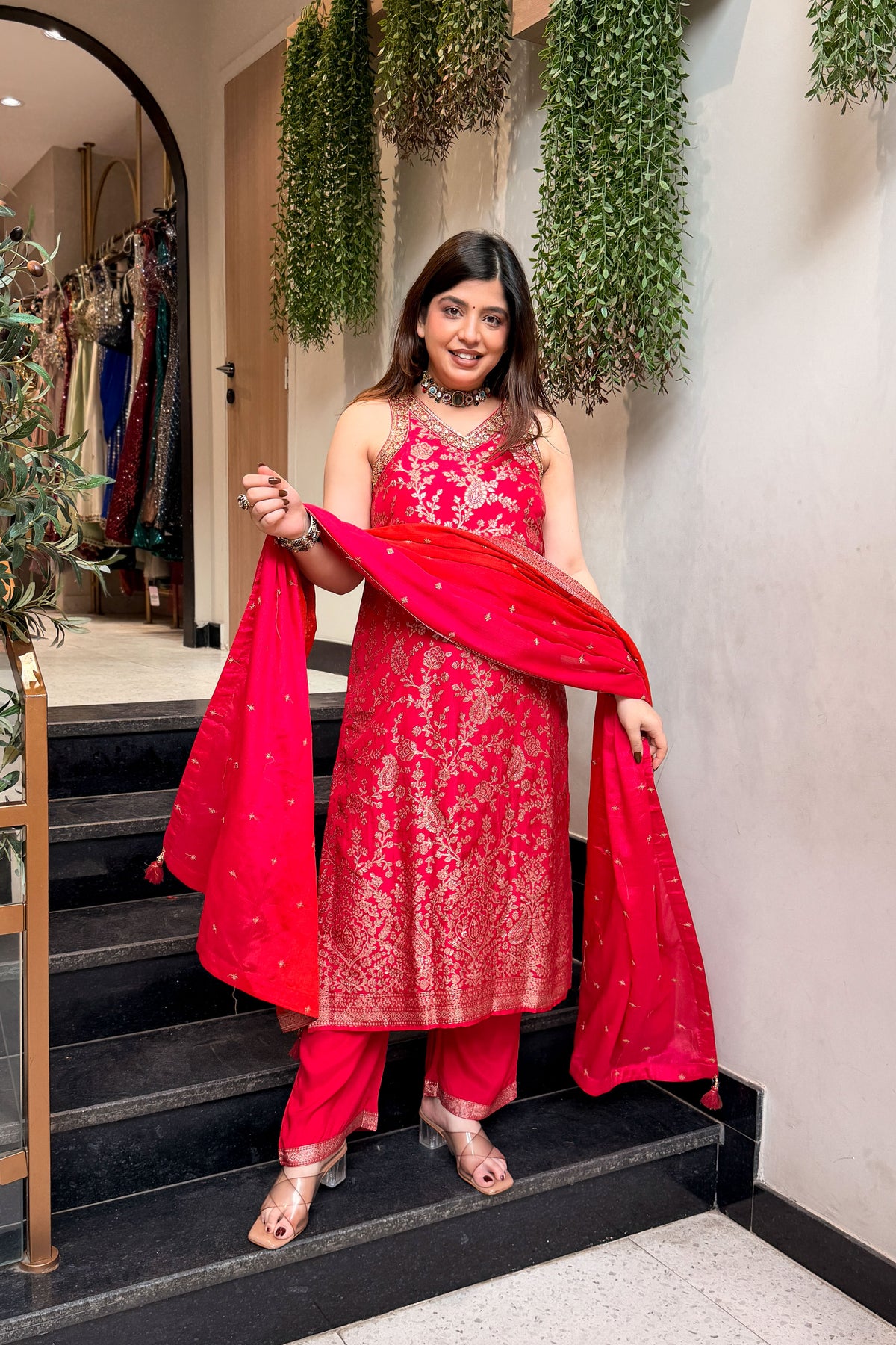 Zaraani Hot Pink Embroidered Suit Set