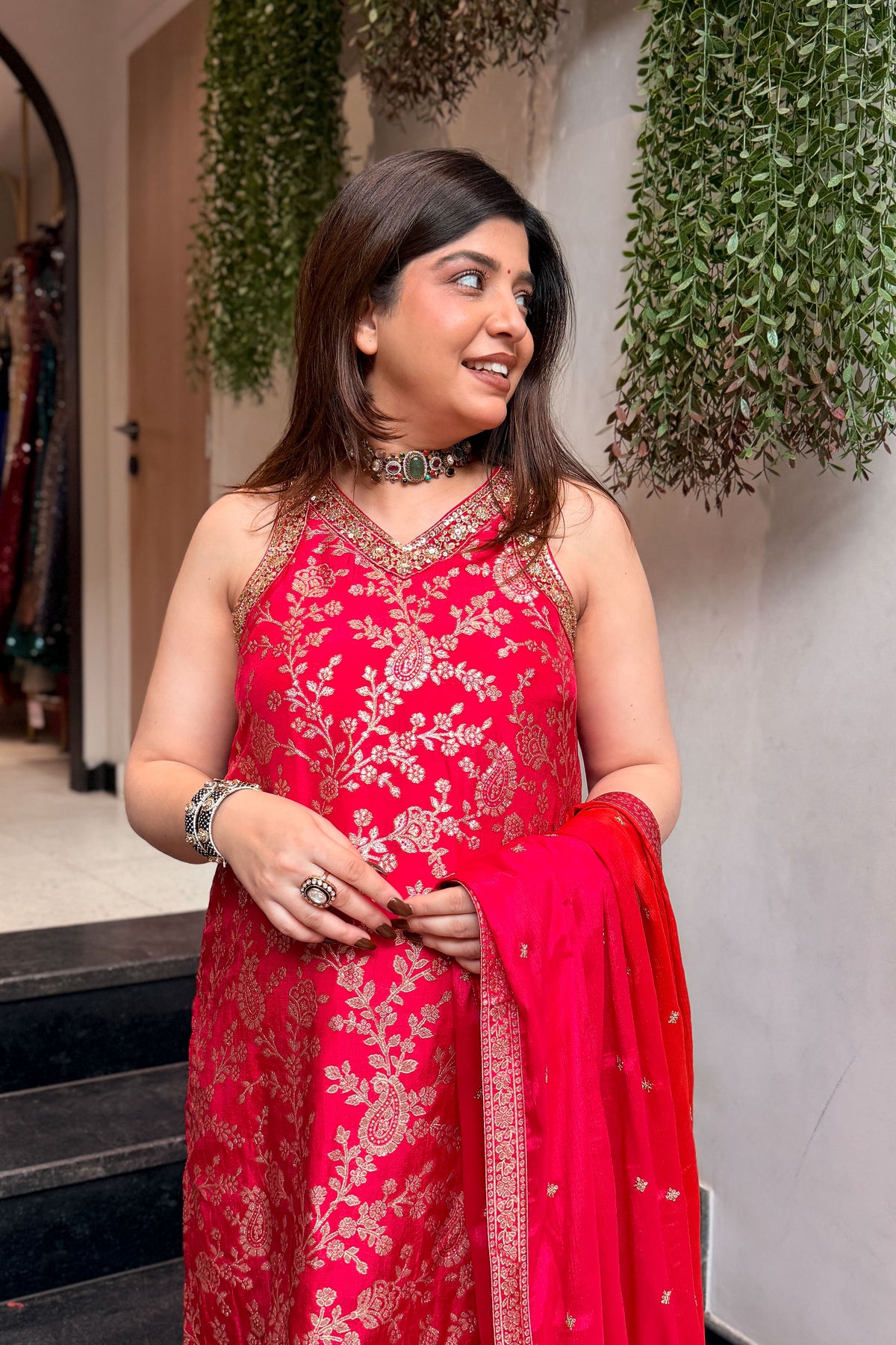 Zaraani Hot Pink Embroidered Suit Set