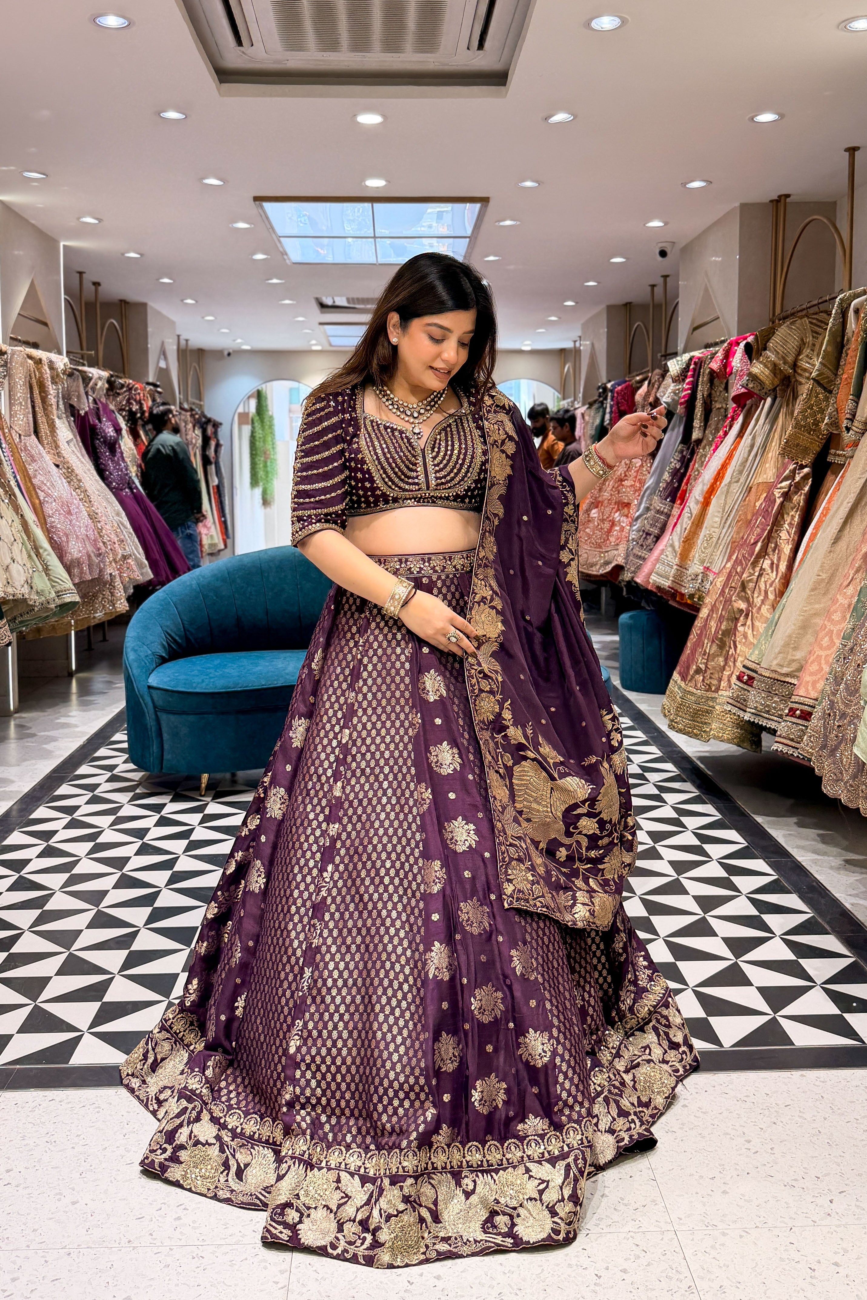 Rudra Purple Embroidered Silk Lehenga
