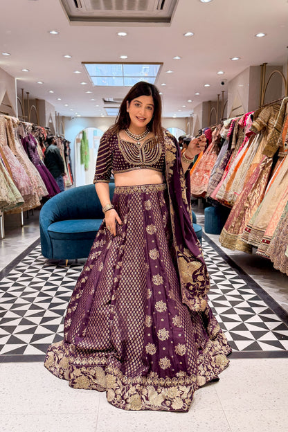 Rudra Purple Embroidered Silk Lehenga