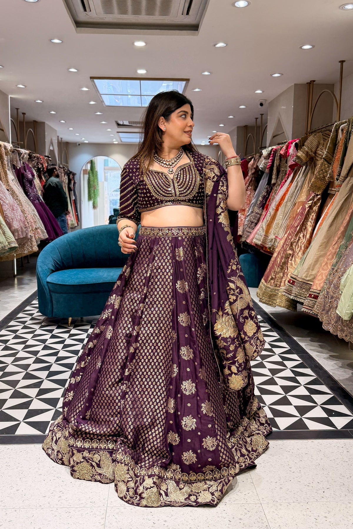 Rudra Purple Embroidered Silk Lehenga