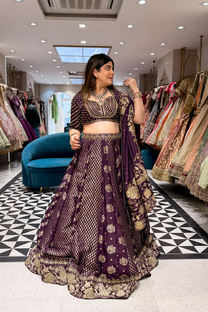 Rudra Purple Embroidered Silk Lehenga