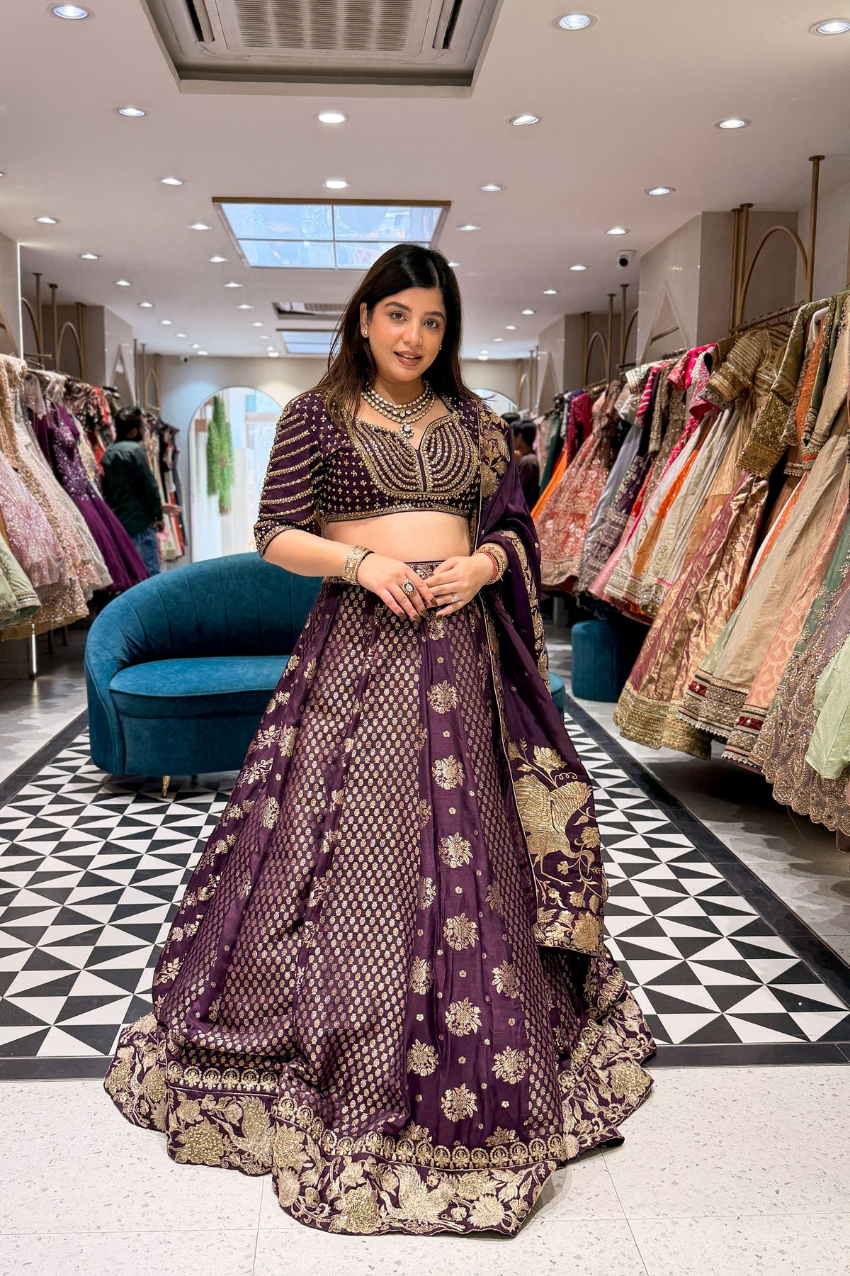 Rudra Purple Embroidered Silk Lehenga