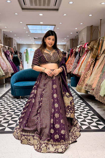 Rudra Purple Embroidered Silk Lehenga