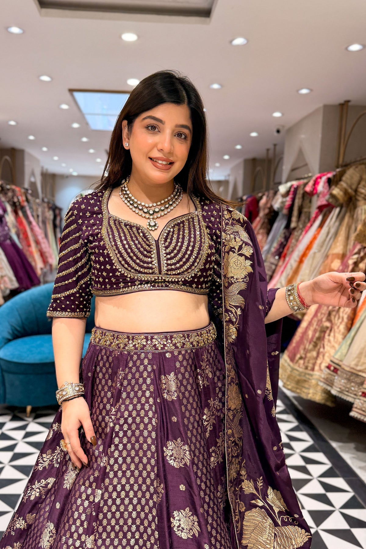 Rudra Purple Embroidered Silk Lehenga