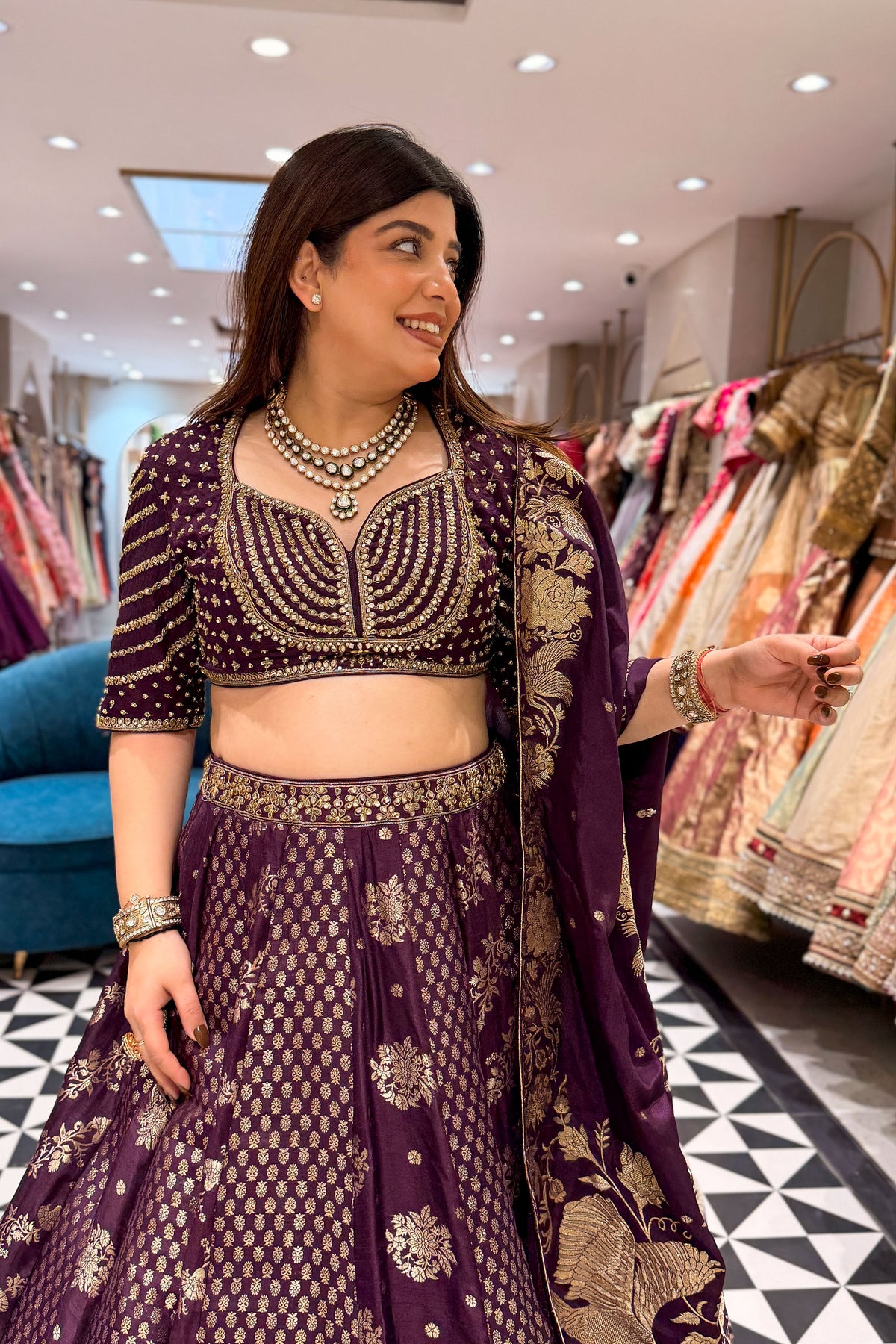 Rudra Purple Embroidered Silk Lehenga