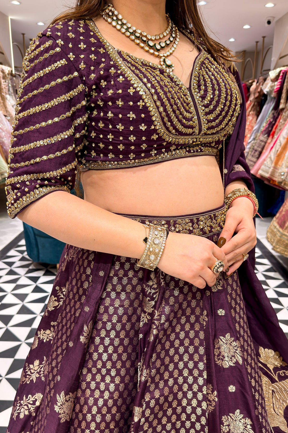 Rudra Purple Embroidered Silk Lehenga