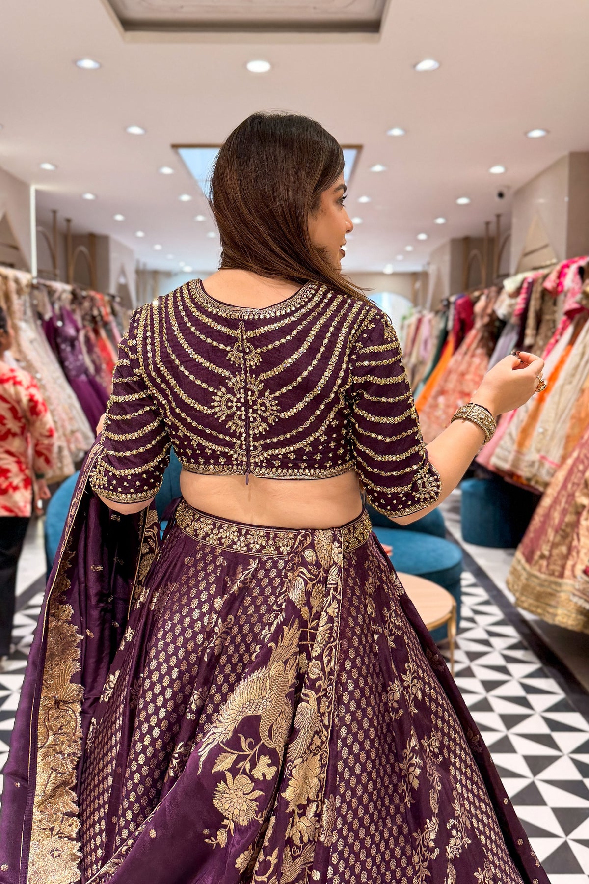 Rudra Purple Embroidered Silk Lehenga