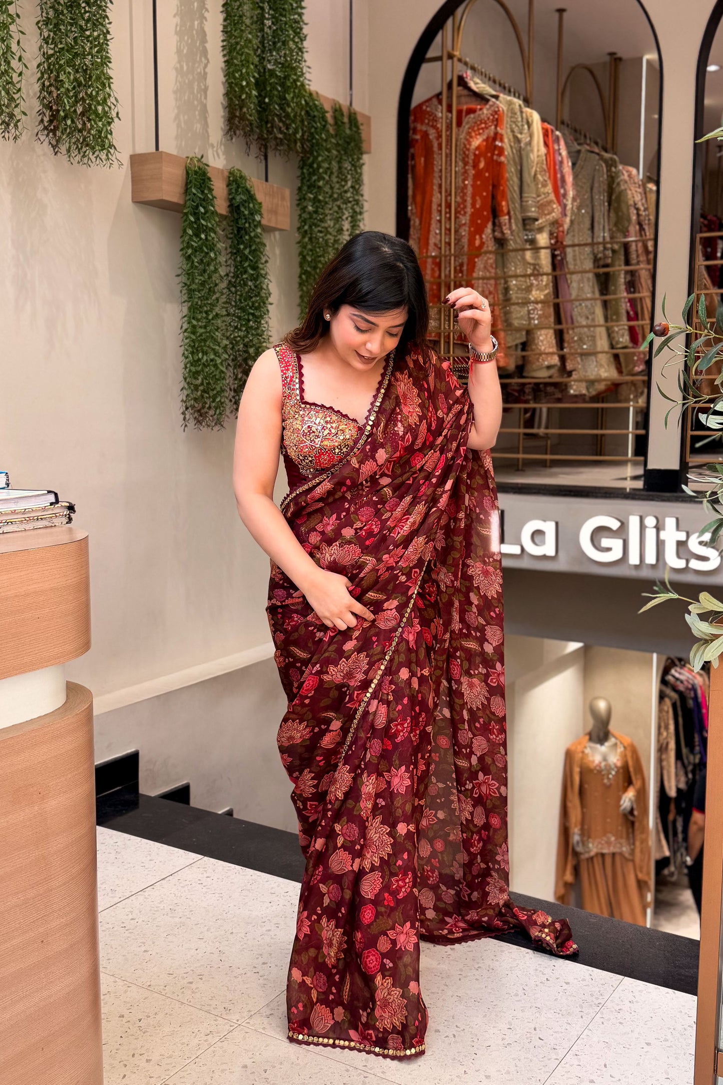 Vaelina Hand Embroidered Drape Saree
