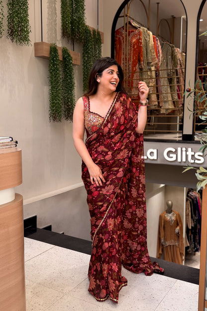 Vaelina Hand Embroidered Drape Saree