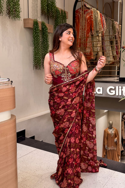 Vaelina Hand Embroidered Drape Saree