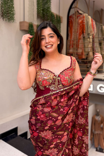 Vaelina Hand Embroidered Drape Saree