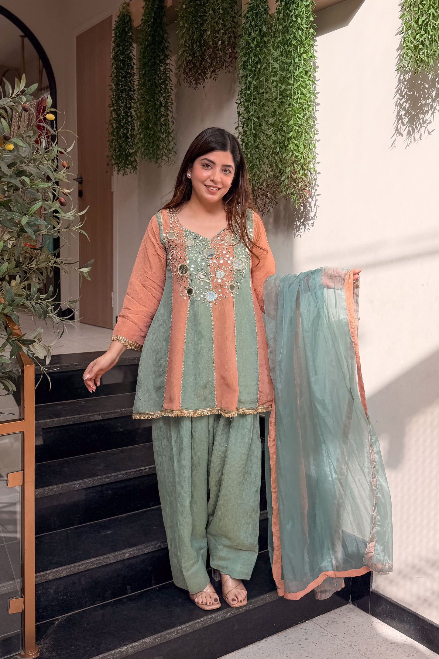 Tahini Mirror Detailing Suit Set