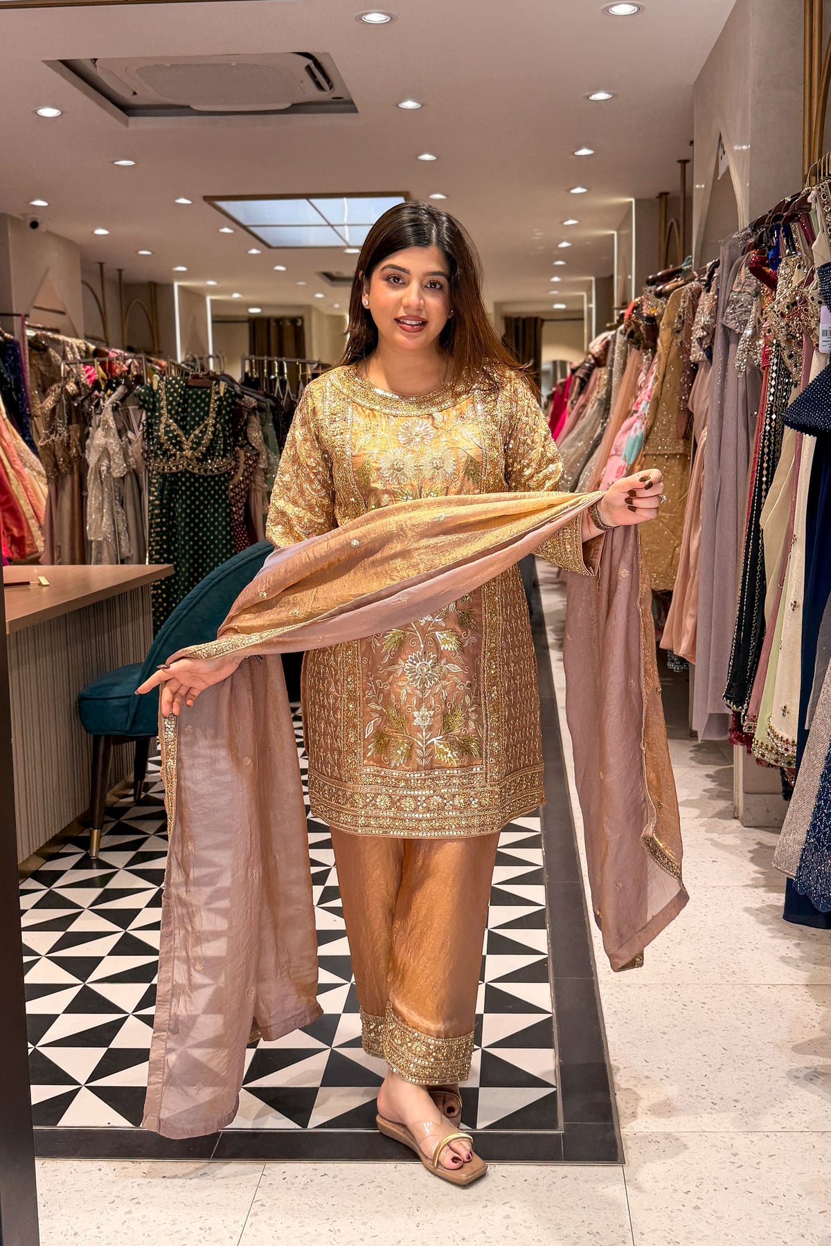 Dilbar Golden Embroidered Suit Set